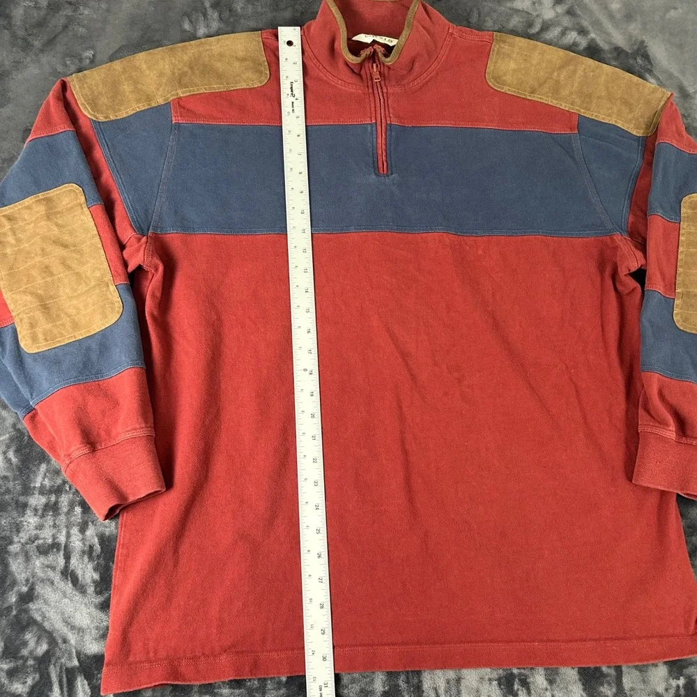 Orvis Pullover Mens XL Tall Red Colorblock Elbow Patch 1/4 Zip Rare